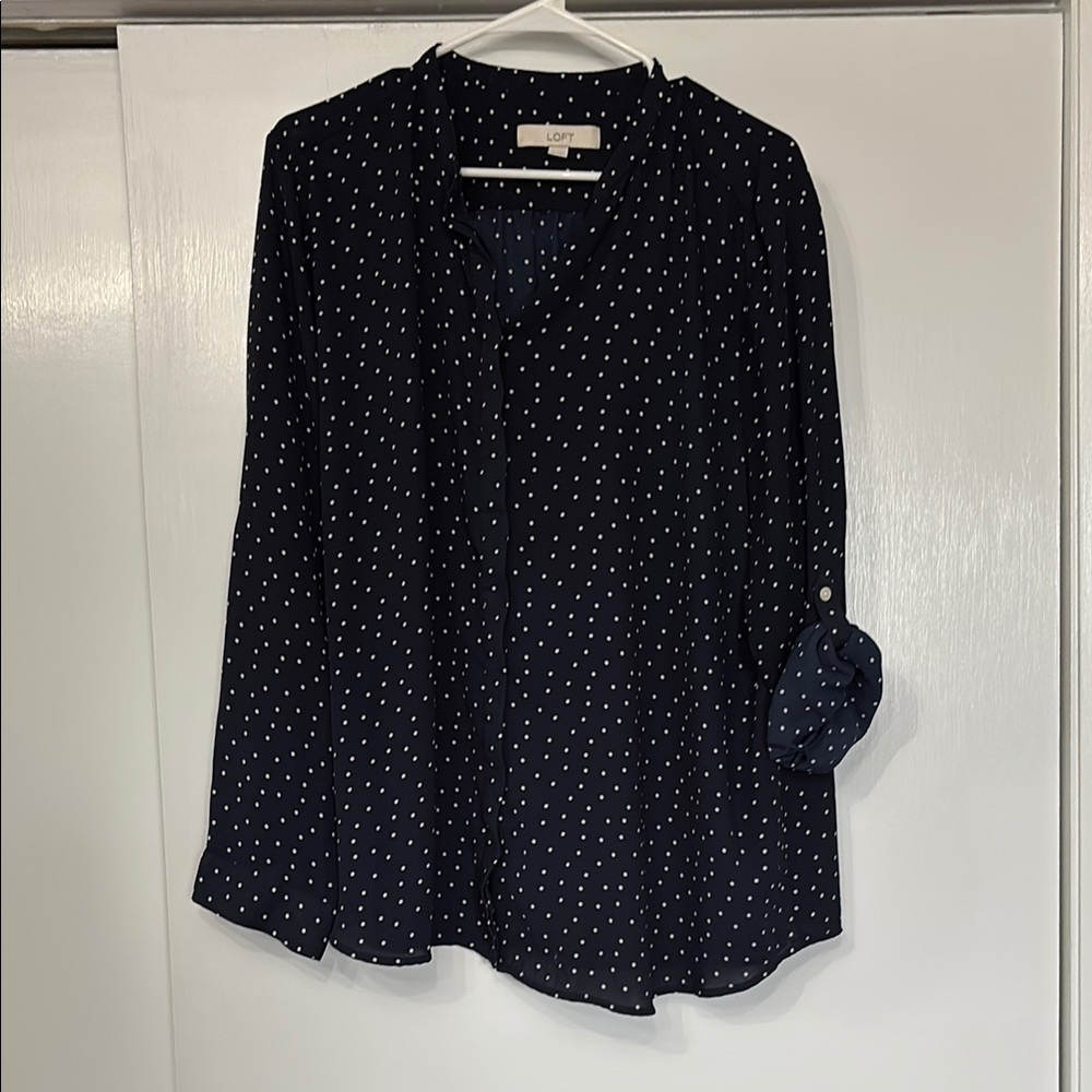 Loft Women's Navy and White Polka Dot Top